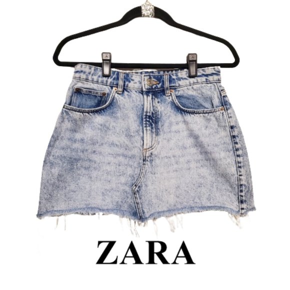 Zara Distressed Blue Denim Mini Skirt.Size Med /28 - Picture 5 of 5